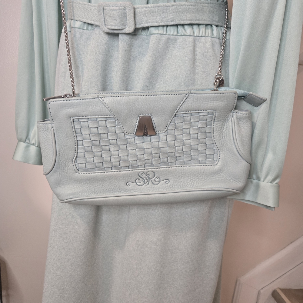 Longaberger Light Blue Tiffany Color Woven Crossbody Clutch Bag Purse